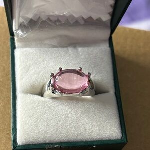 Elegant Pink Oval Stone Silver Ring